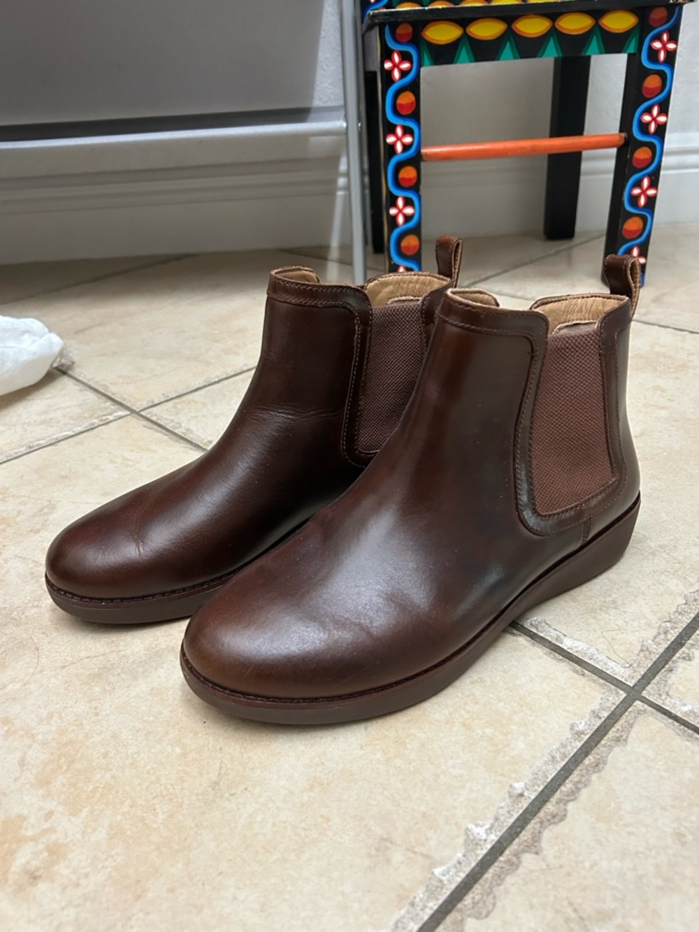 Fitflop Women's Brown Leather Chelsea Ankle Boots size 8